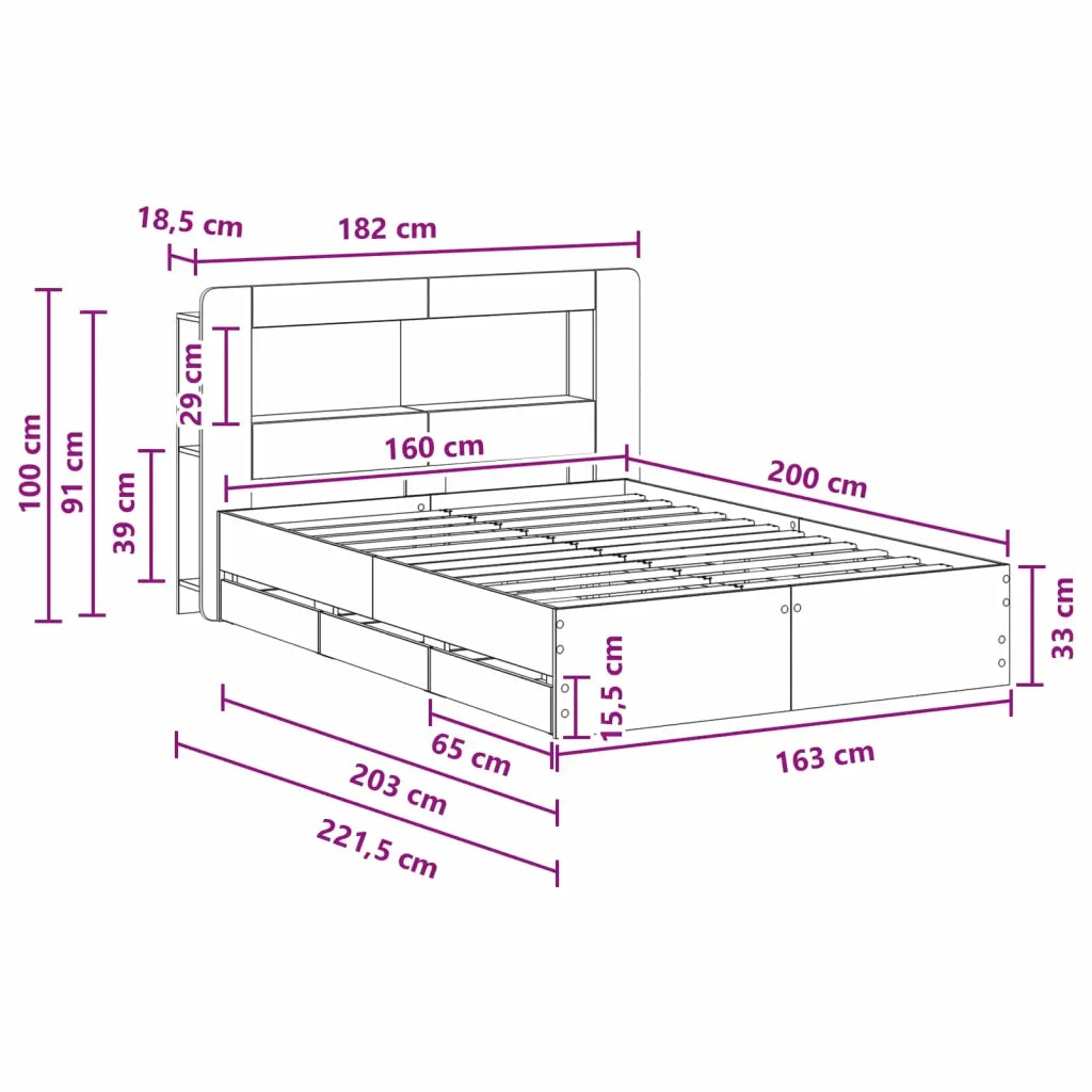 Telaio del letto con storage con testiera Nero 160 x 200 cm
