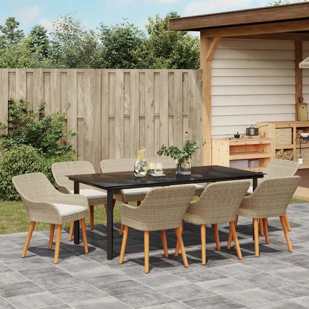 Set da Pranzo per Giardino con cuscino 9 pcs Beige polyrattan
