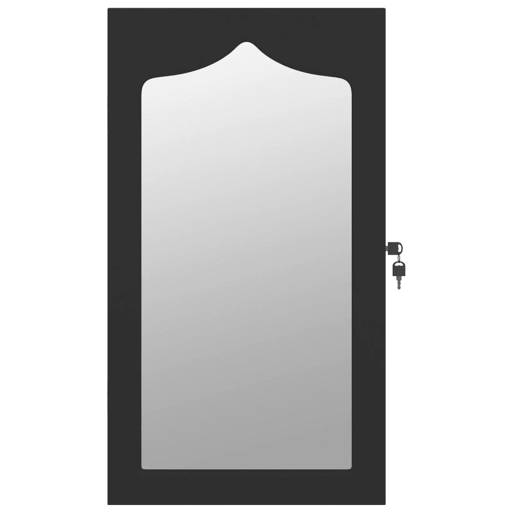 Armadio Portagioie con Specchio a Muro Nero 37,5x10x67 cm