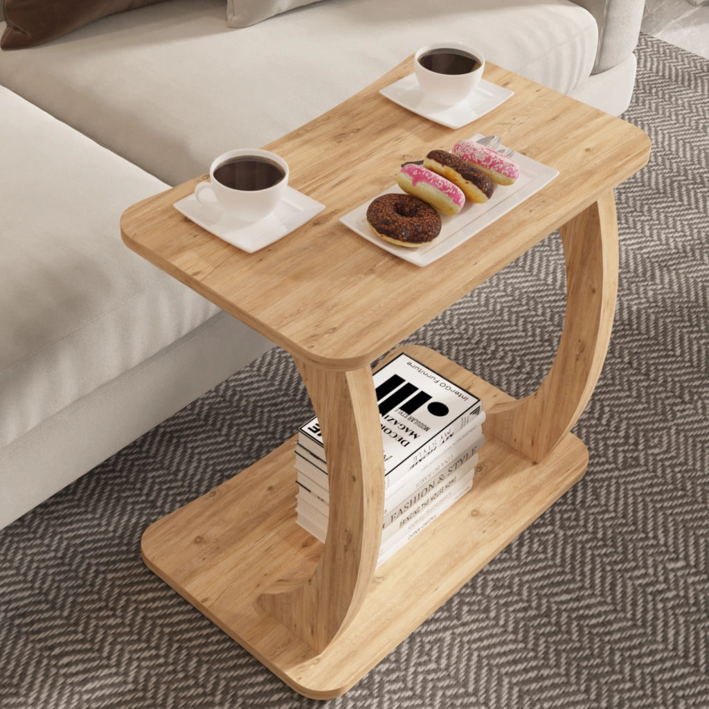 Tavolino Laterale Stattela a Forma di C con Rotelle 59 x 35 x 56 cm - Effetto Legno [en.casa]