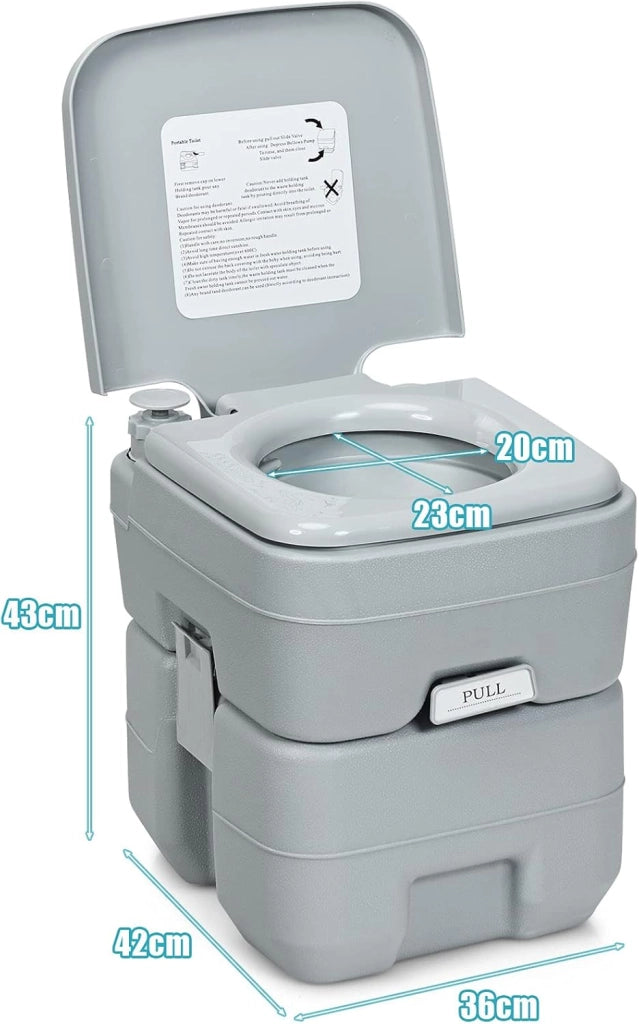 GIANTEX WC portatile da campeggio con serbatoio d'acqua dolce 12 litri e serbatoio dell'acqua di scarico 20 l, smontabile, interno ed esterno per campeggio pesca viaggio barca (grigio)