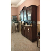 Cristalliera 6 ante 3 cassetti in stile classico in legno e mdf con rifinitura in noce lucido 150x43x220 H