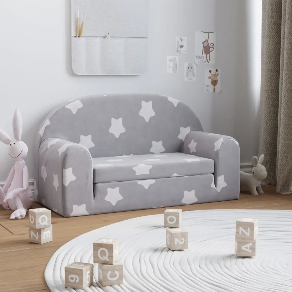 Divano Letto Bambini a 2 Posti Grigio Chiaro con Stelle Peluche 357022
