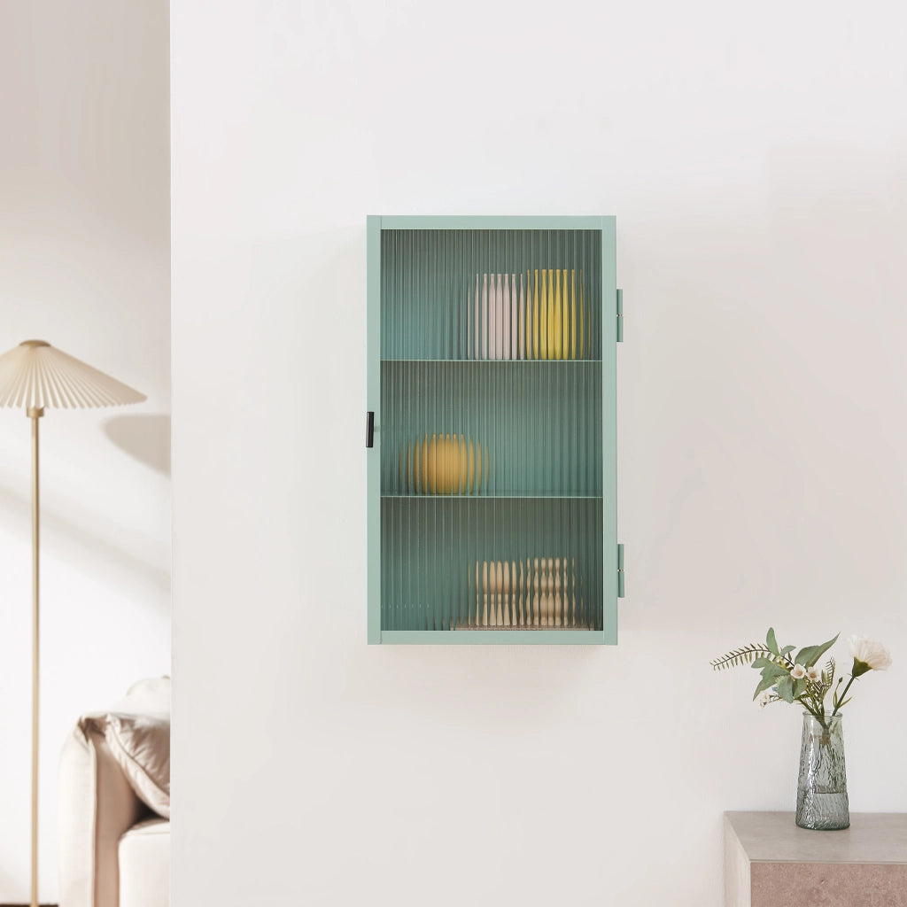 Armadietto a Parete Zundert Pensile ad Anta in Vetro Scanalato 60 x 35 x 15 cm - Menta Verde [en.casa]
