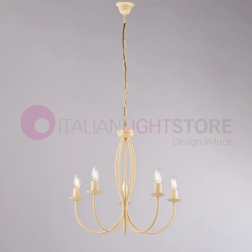 BAJA Lampadario Candelabro Ferro a 5 Luci Classico Avorio decapè
