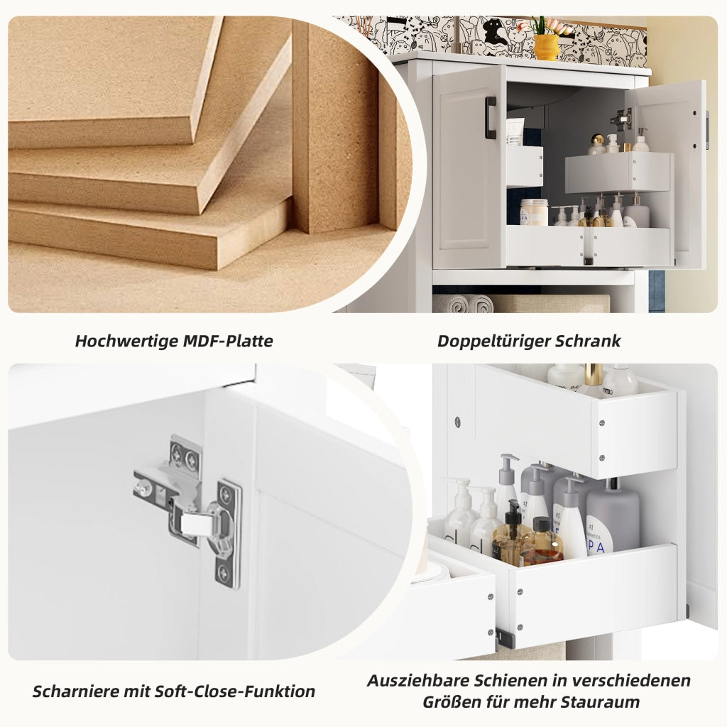 Mobile sottolavabo con lavabo in ceramica, 2 ante e vano aperto per bagno, bianco, 76,5 × 47 × 83 cm