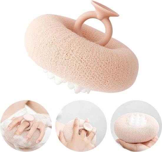 Saponetta 2 in 1 migliorata, spugna da doccia con applicatore zampina morbida, spugna esfoliante con applicatore zampina, (rosa carne)