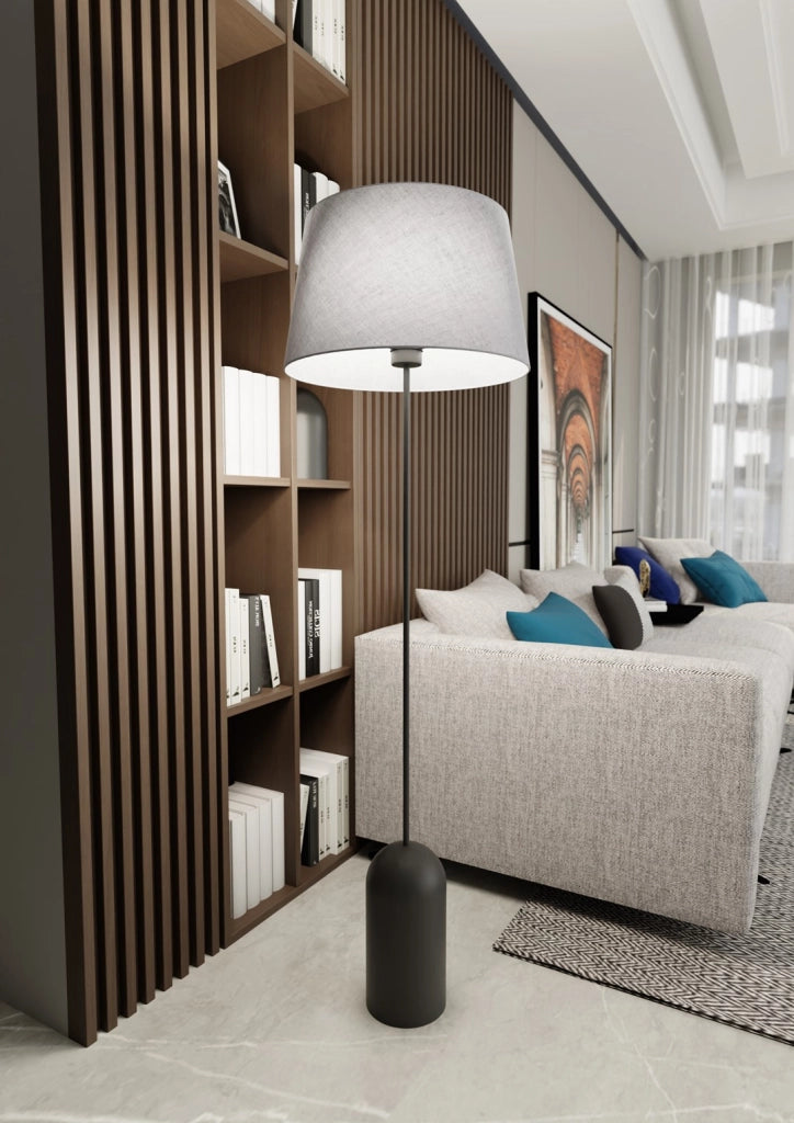 Lampada da terra Pearl con paralume nero/grigio E27 15W Emibig
