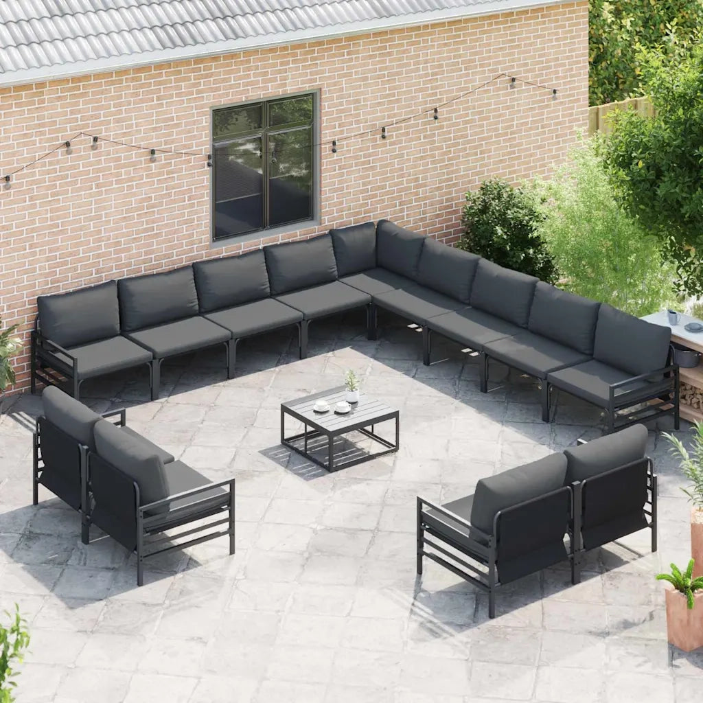 Set Divano da Giardino con cuscino 13 pcs Nero Acciaio 3379038