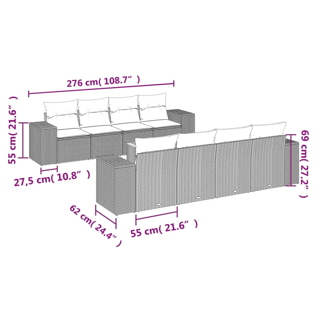 Set Divano da Giardino 9 pz con Cuscini Grigio in Polyrattan 3257698