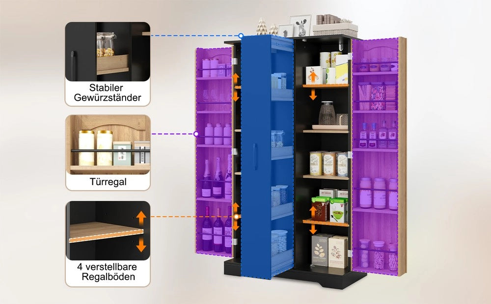 Mobile cucina con ripiani regolabili ¨C Minimal ¨C nero 150x78x40 cm