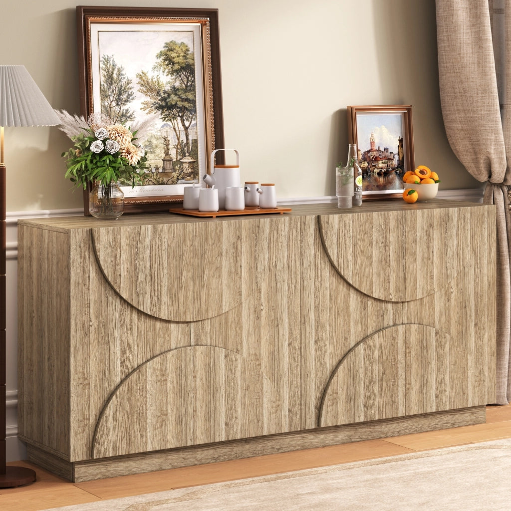 OKWISH Credenza con Ante e Ripiani Regolabili, Apertura Silenziosa, per Soggiorno e Sala da Pranzo, 160 × 40 × 80 cm
