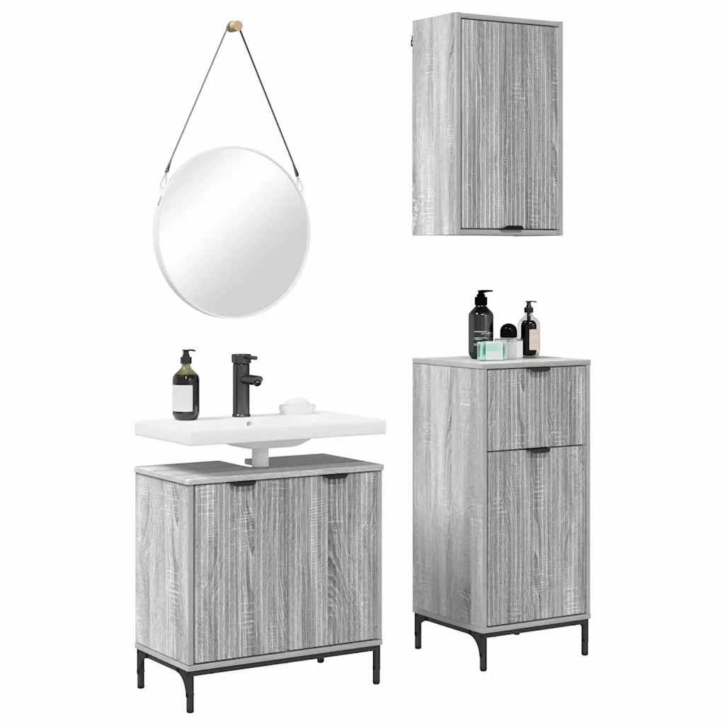 Set di mobili per il bagno con cassetto 3 pcs Grigio sonoma 3393109