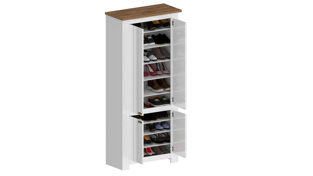 Scarpiera 4 Ante 84x42x200 cm Figo 4A Bianco Opaco/Rovere Wotan