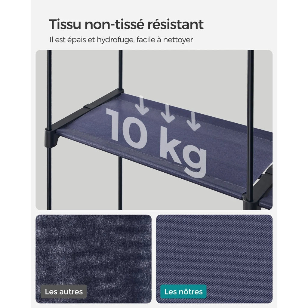Armadio contenitore e 140 x 43 x 174 cm portatile con barra appendiabiti appendiabiti pieghevole guardaroba camera da letto studio blu 12_0004005