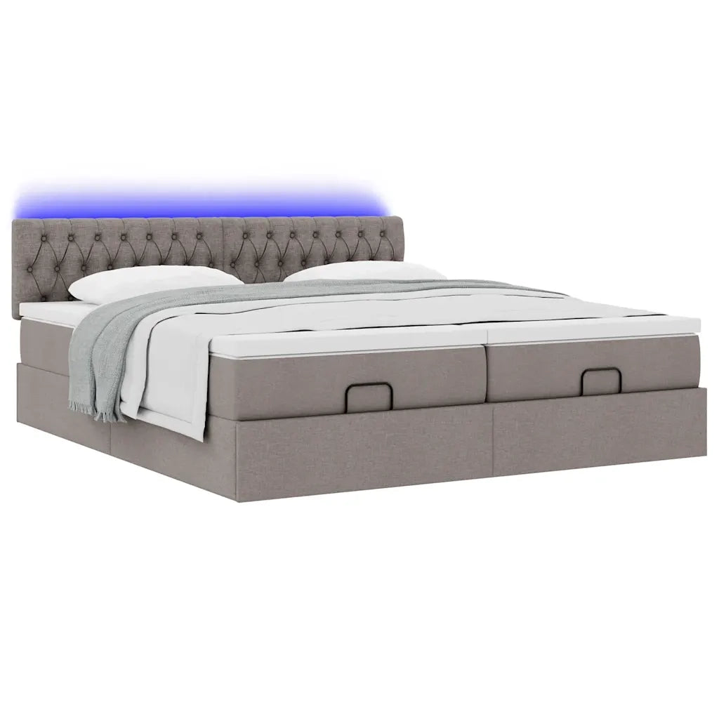 Struttura Letto Pouf con Materassi Tortora 200x200 cm Tessuto