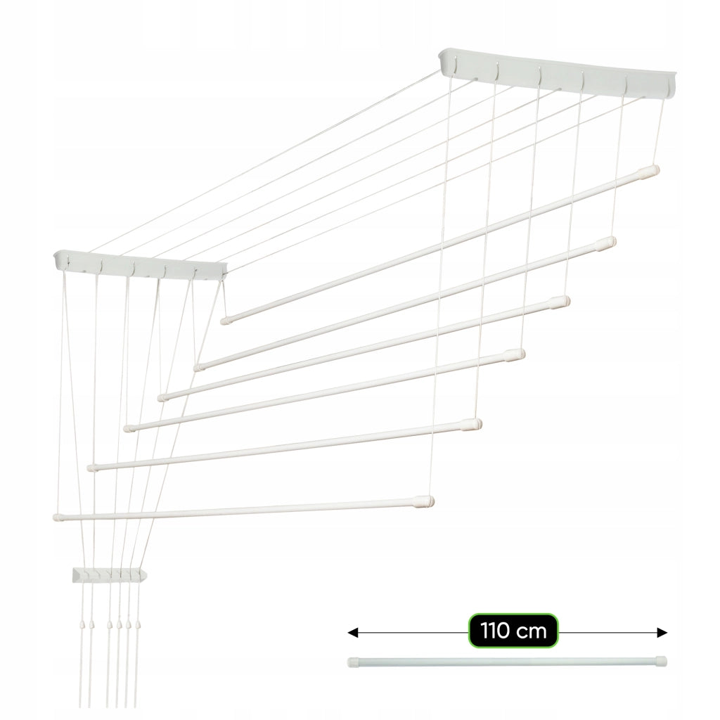 Stendibiancheria da soffitto KADAX per bagno, 6 barre, 110 cm, resistente e robusto.