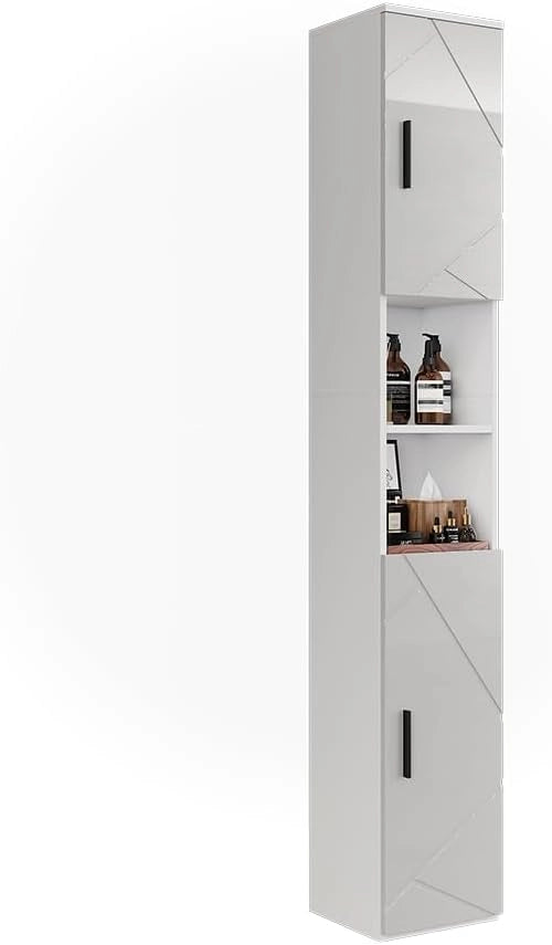 Mobile alto Irma, Bianco/bianco lucido, 30 x 190 cm con 2 porte