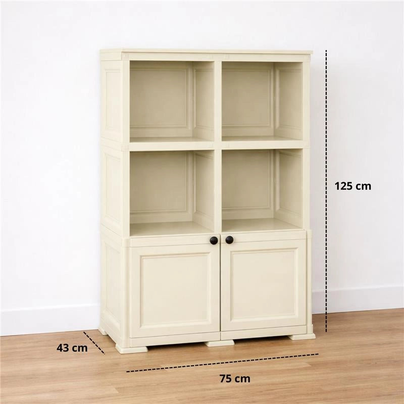 ARMADIO IN PLASTICA 79X43X125 CM EFFETTO LEGNO CON SCAFFALI APERTI E MODULO CHIUSO ANGORA, MOBILE CONTENITORE DA INTERNO E VERANDA
