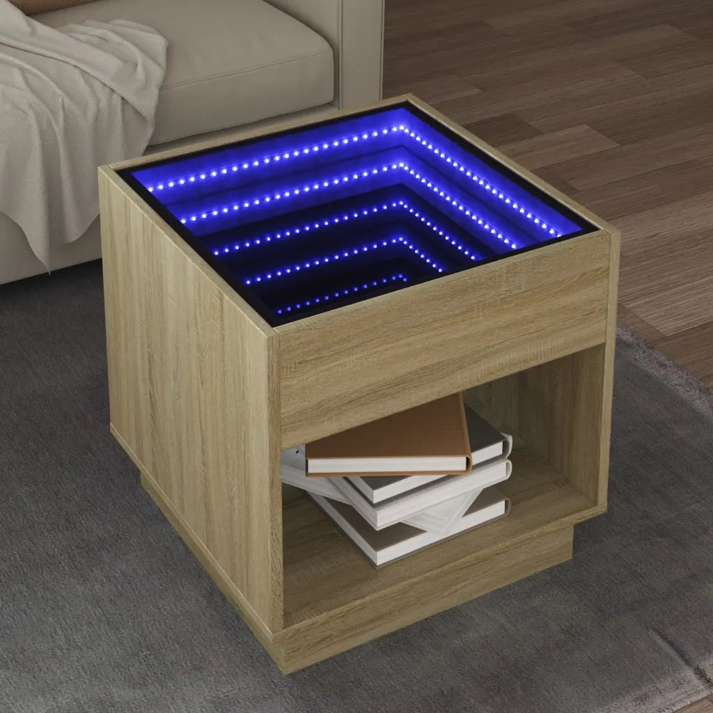 vidaXL Tavolino da Salotto con LED Infinity Rovere Sonoma 50x50x50 cm