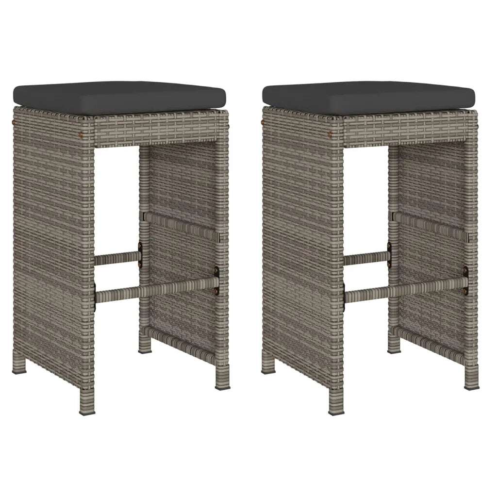 Sgabelli da Bar con Cuscini 2 pz Grigi in Polyrattan