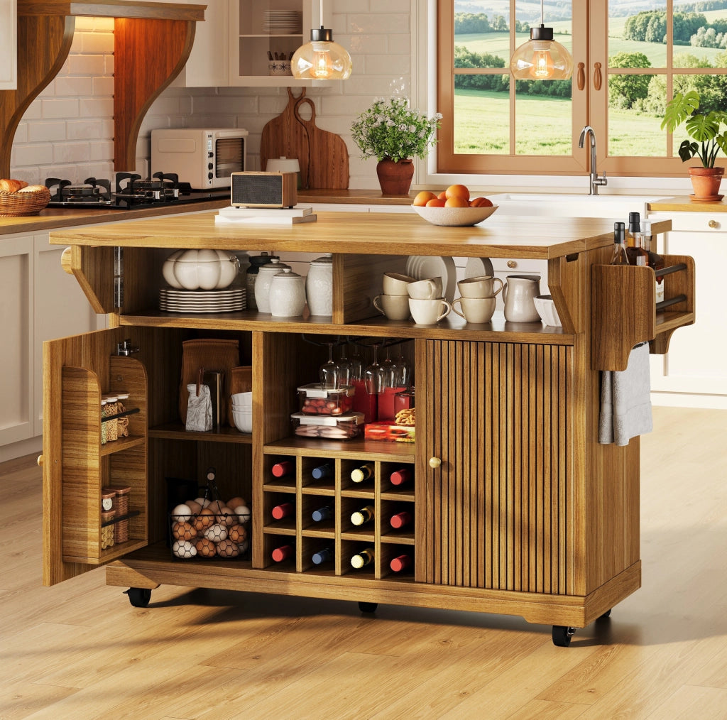 Isola da cucina mobile con piani ribaltabili, marrone scuro