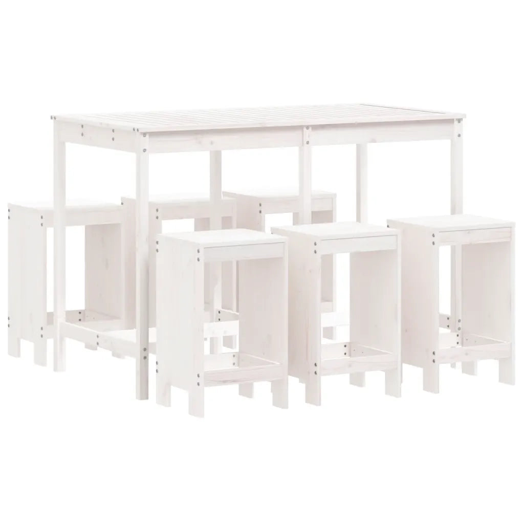 Set Bar da Giardino 7 pz Bianco in Legno Massello di Pinocod mxl 83650