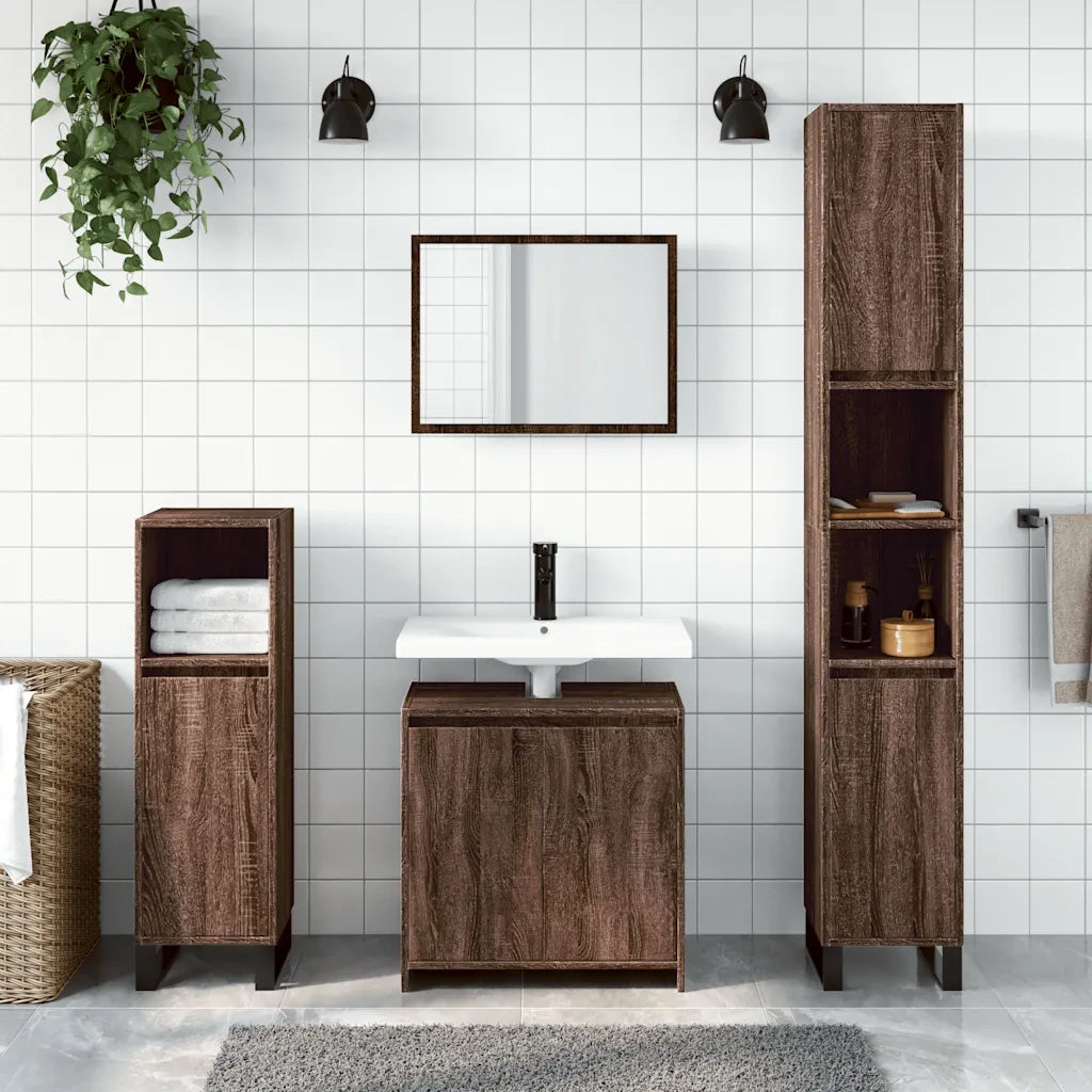 Set Mobili da Bagno 2 pz Rovere Marrone in Legno Multistrato 835699