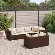vidaXL Set Divani da Giardino 7 pz con Cuscini in Polyrattan Marrone