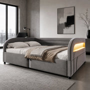Letto imbottito 140x200 cm con contenitore idraulico e LED; grigio