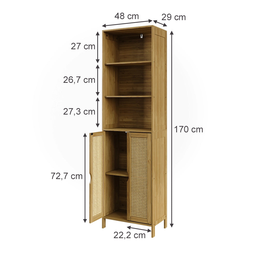 Vicco Armadio per il bagno Bambù 48 x 170 cm con 2 porte
