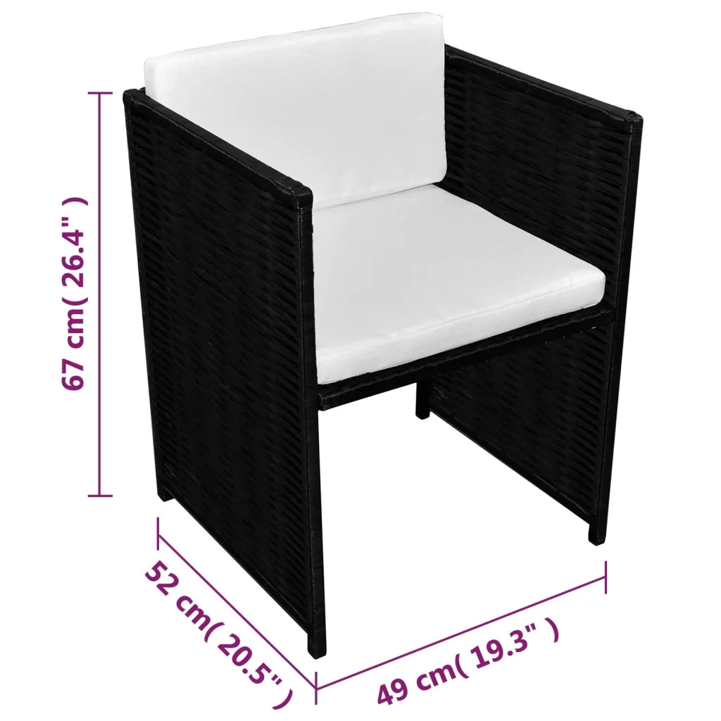 Set da Bistrot 3 pz | Set Salotto da Giardino con Cuscini in Polyrattan Nero