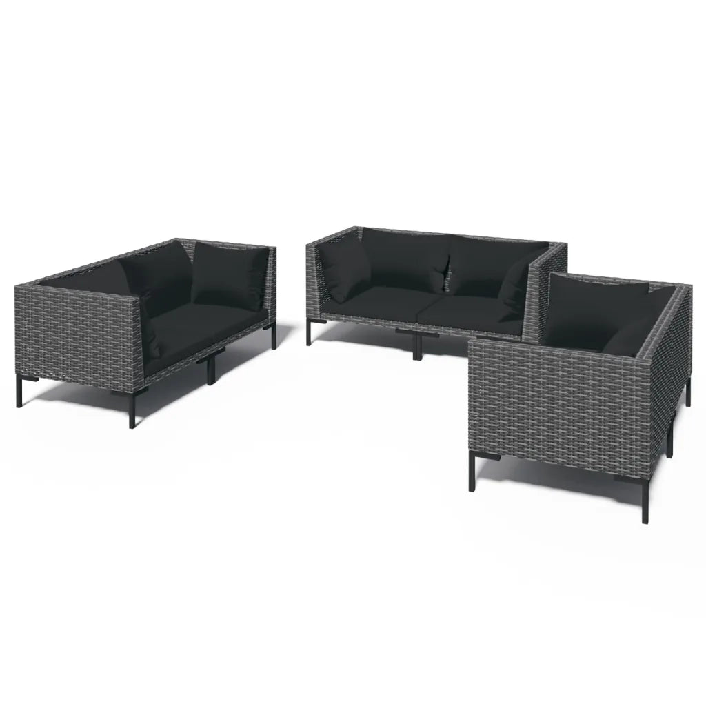 Set Divani Giardino 6 pz con Cuscini in Polyrattan Grigio Scuro cod mxl 38825