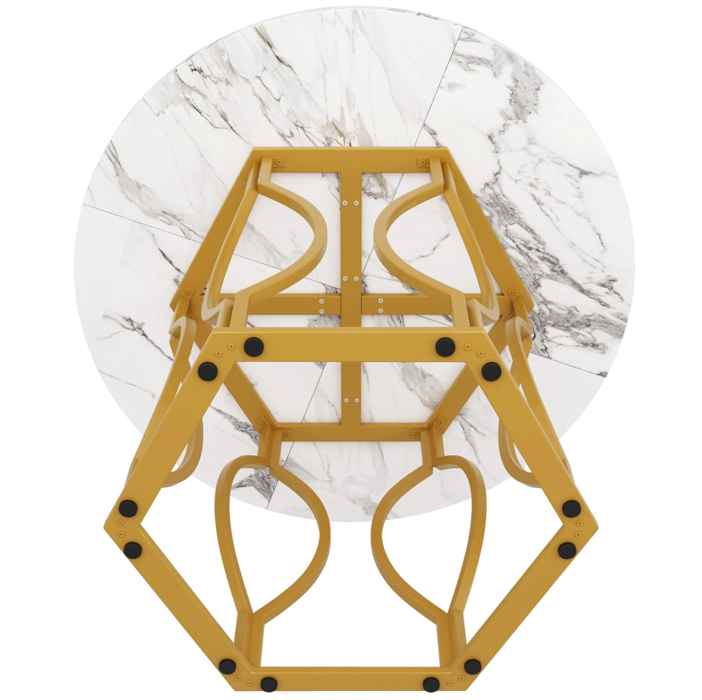 Tavolo da pranzo rotondo 100x100x76 cm; MDF e metallo; bianco e oro