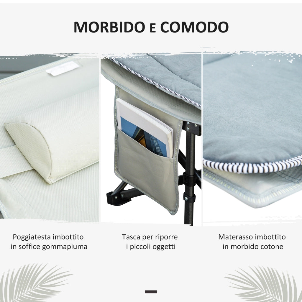 Letto da Campeggio Pieghevole Imbottito con Tasca ¨C Zephmum ¨C Grigio Chiaro 188x64.5x53 cm