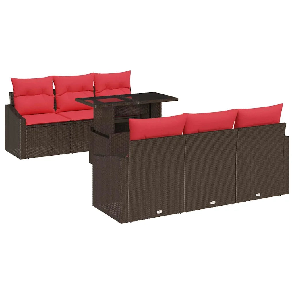 Set Divano da Giardino 7 pz 6-Numero di posti Marrone e Rosso 3348930