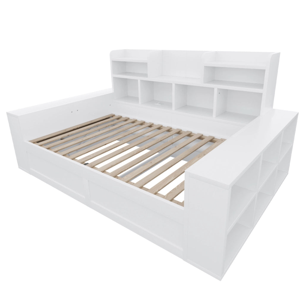Divano letto 90x200 cm con contenitore idraulico, LED e prese bianco