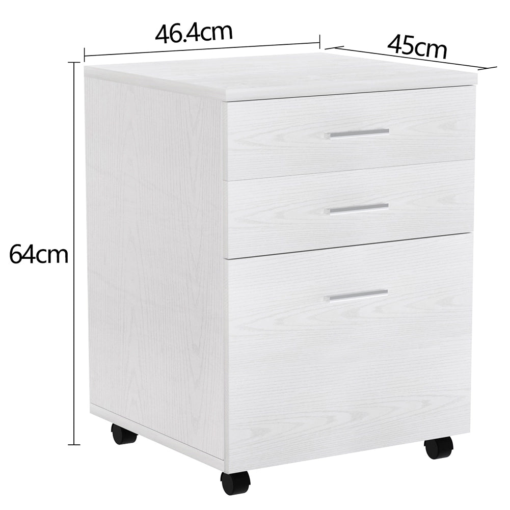 Cassettiera Scrivania Ufficio Mobiletto Stampante 3 Cassetti Bianco Frassinato