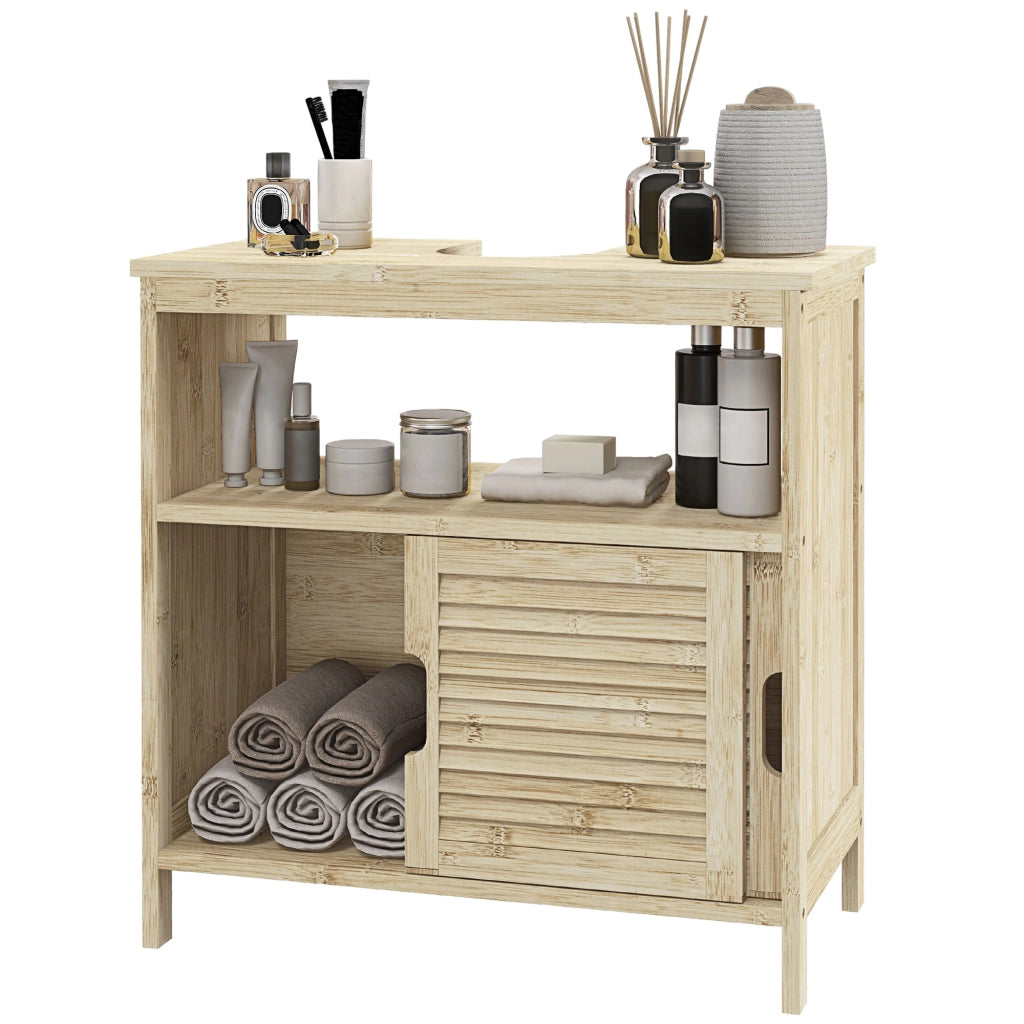 Armadio da Bagno con Ante Scorrevoli ¨C Zephmum ¨C Legno Naturale 60x30x60 cm