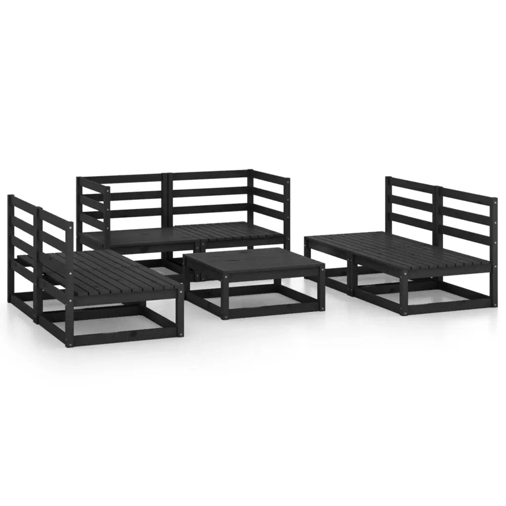 Set Divani da Giardino 7 pz Nero in Legno Massello di Pino 3075418