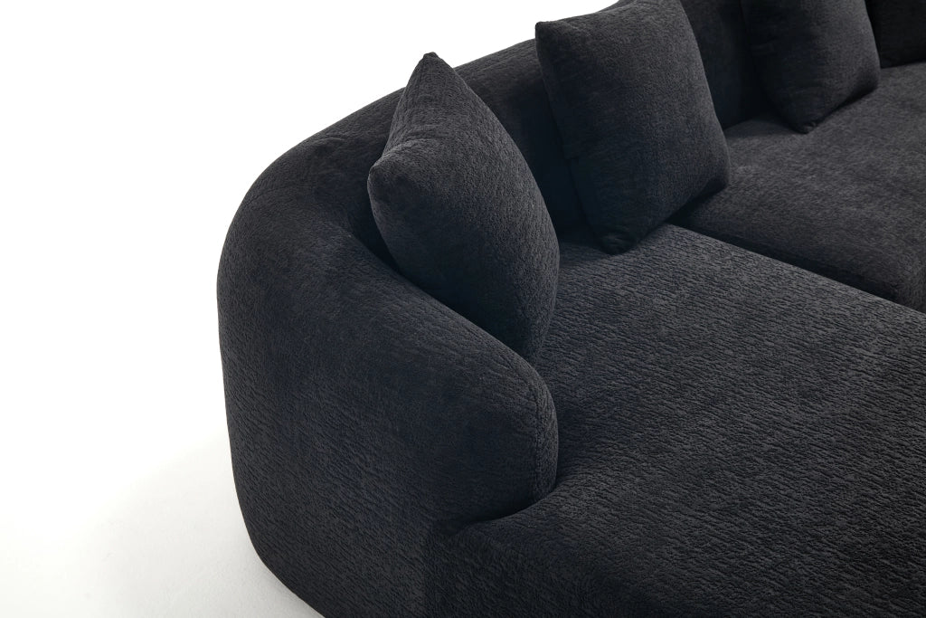Divano a 3 posti in chenille nero con elementi indipendenti e design curvo