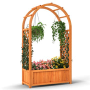 Letto da giardino elevato con griglia tetto curvo fodera drenaggio, Cassone da piantagione in legno per piante rampicanti Marrone-Fioriere
