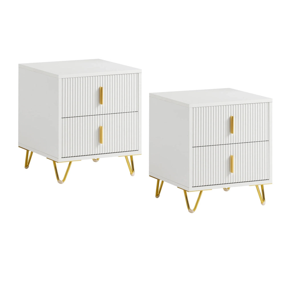 SoBuy Set di 2 Comodino Camera da Letto - Comodino con 2 Cassetti, Tavolino Salotto - Moderna Cassettiera L40 x P40 x A47 cm Bianco FBT115-Wx2