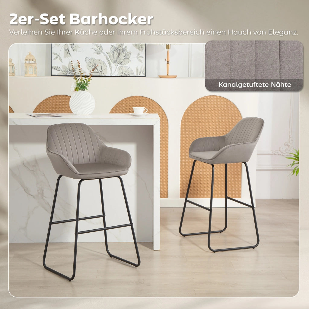 Set 2 Sedie da Bar ¨C Zephmum ¨C Grigio Tessuto Imbottite Gambe in Metallo
