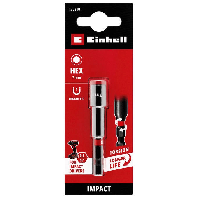 Einhell Accessories Chiave a Bussola Esagonale Magnetica Attacco 1-4'' E 6.3 7 mm Cromo Vanadio