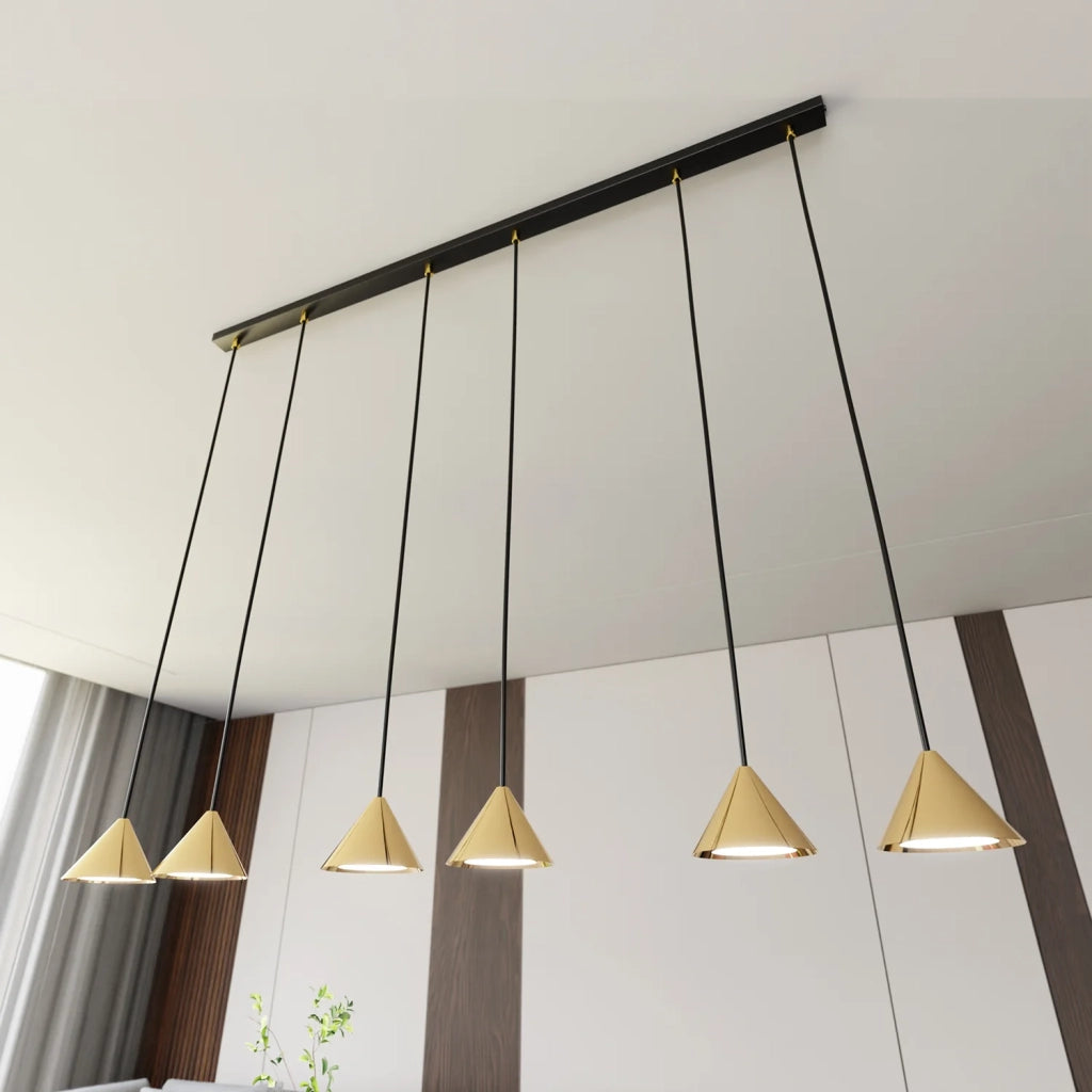 Sospensione Minimal Skadi 6 Luci In Acciaio Oro