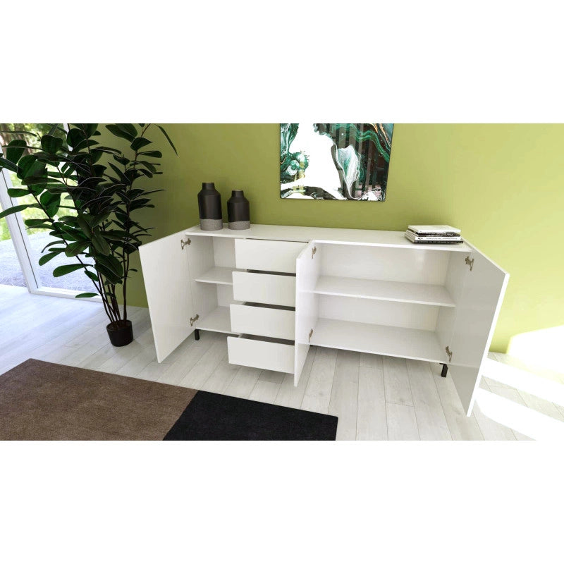 Madia moderna 3 ante/4 cassetti 174x40x84 cm Solaria - Bianco Lucido