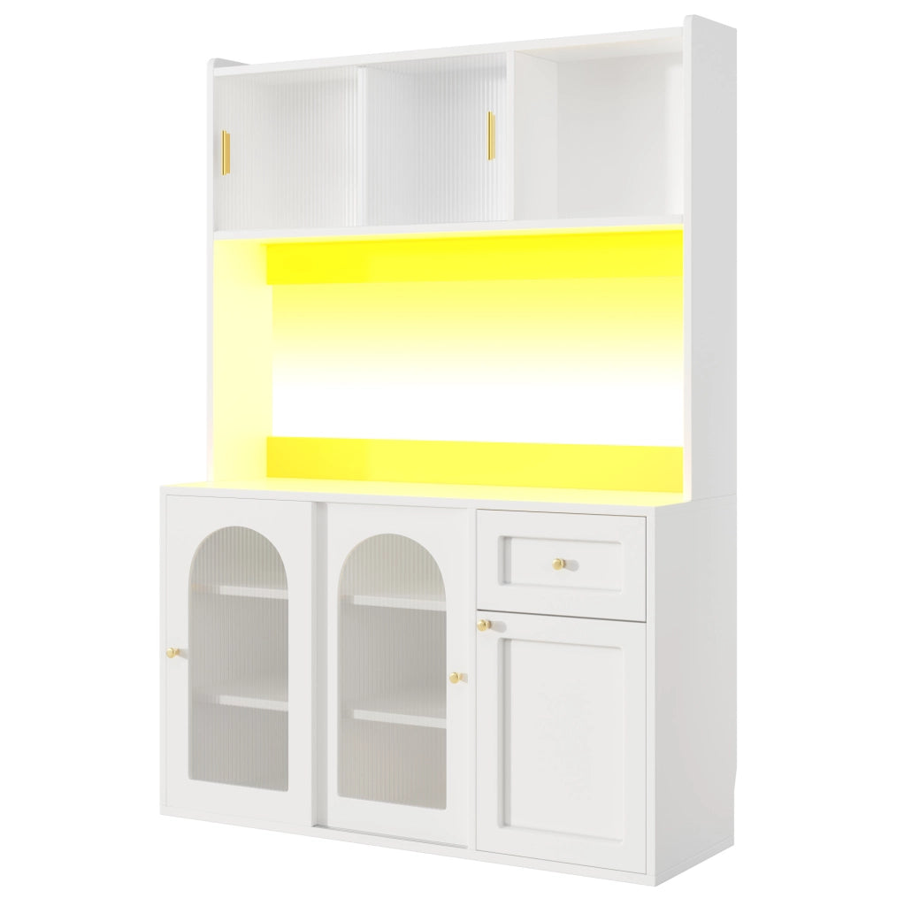 Credenza 120x35x167 cm con LED controllabile da app; ripiani regolabili; MDF e PB; bianco