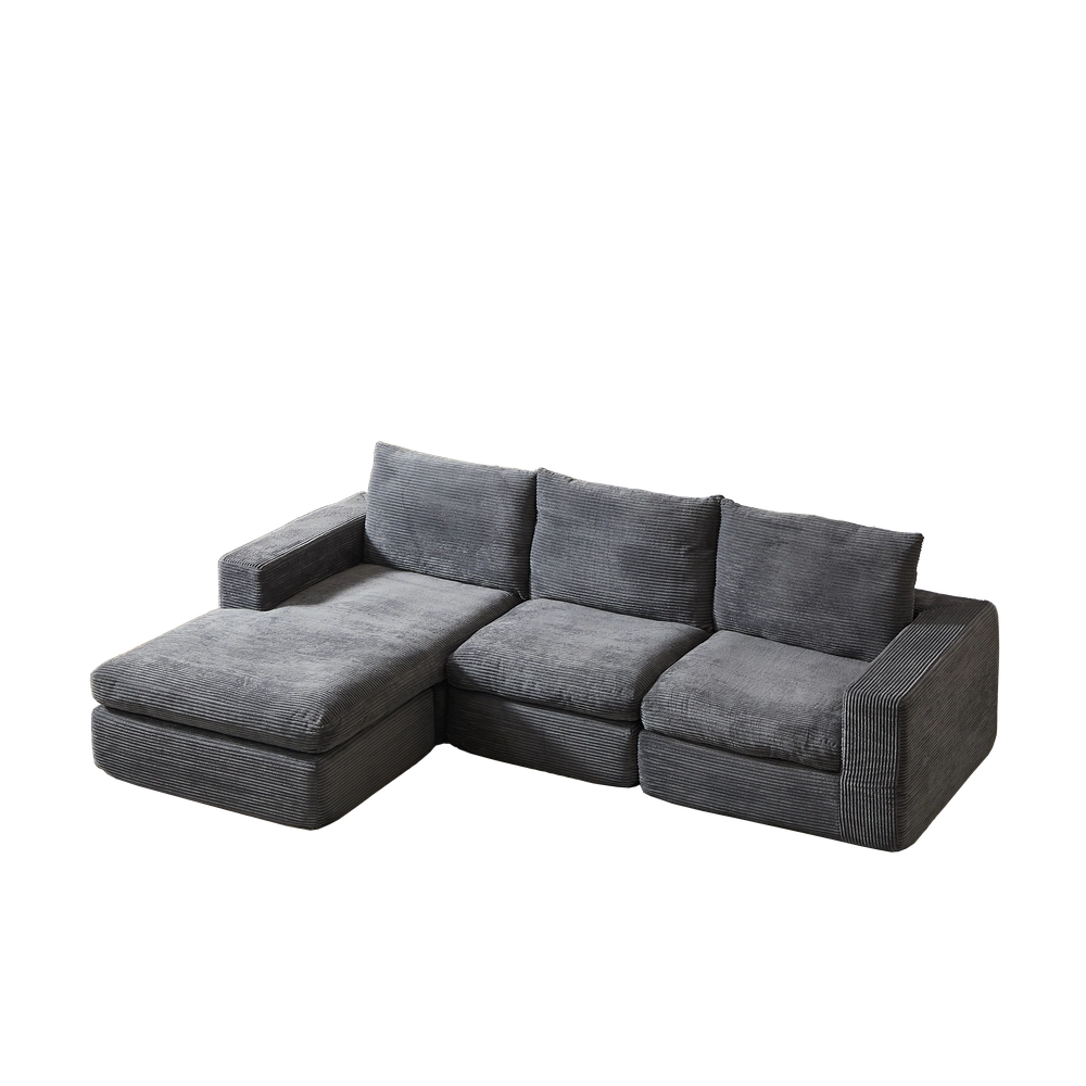 Divano Angolare con Chaise Longue in Tessuto ¨C Xylo ¨C 3 Posti, Grigio