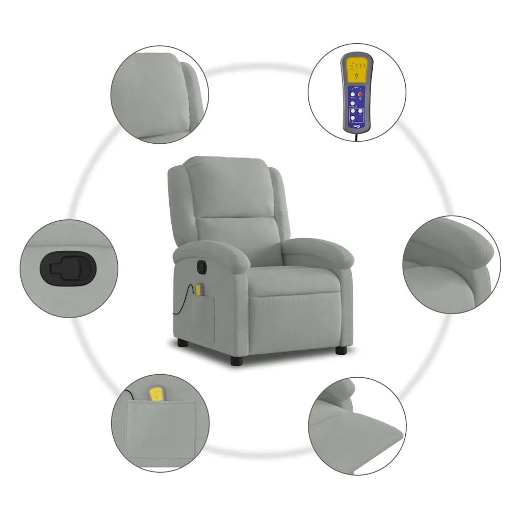Poltrona Massaggiante Reclinabile Grigio Chiaro in Velluto 371808